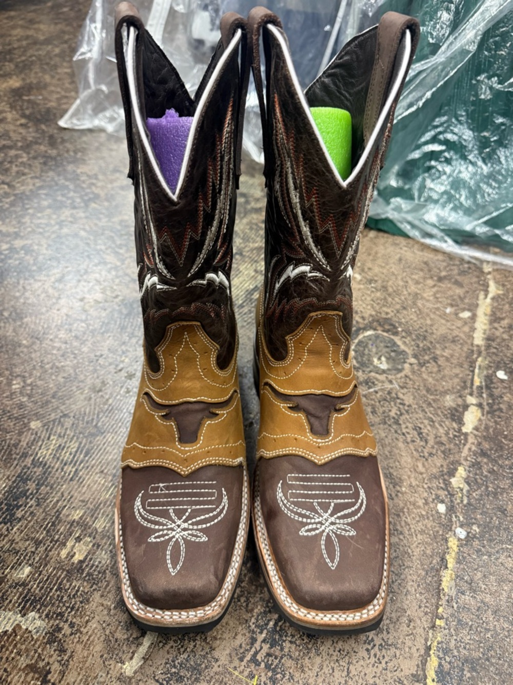 Silverton Longhorn Western Boots Brown Tan Leather Square Toe Mens 8.5